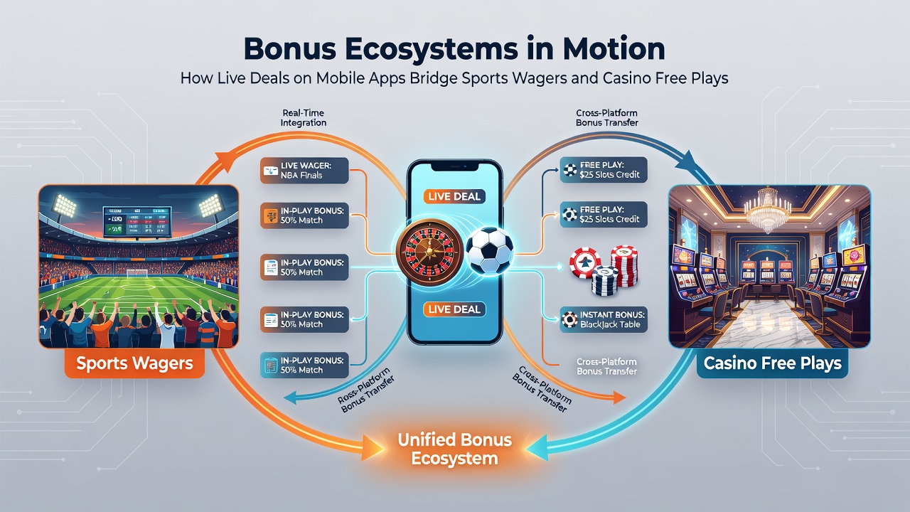 Illustration der Bonus-Synchronisation zwischen Sport- und Casino-Angeboten auf einem Smartphone
