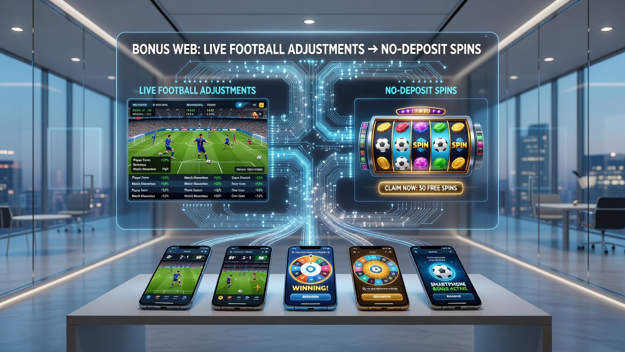 Smartphone-Display mit synchronisierten Live-Fußball-Wetten und No-Deposit-Spins